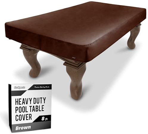 GoSports 8 ft Premium Leatherette Pool Table Cover - Waterproof & Tearproof - Heavy Duty Indoor & Outdoor Billiard Table Cover - Brown