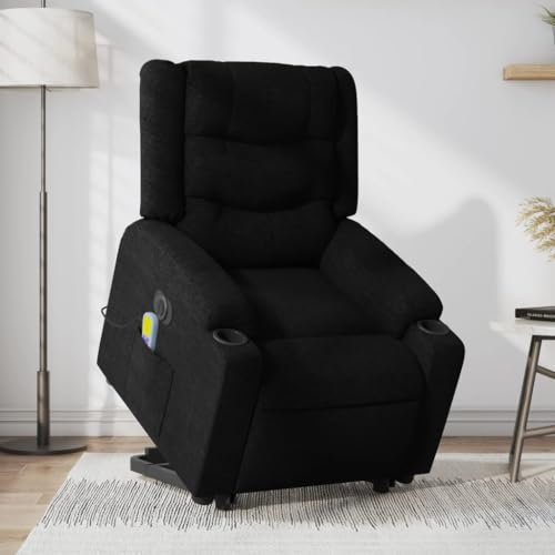 Homgoday Elektrischer Massagesessel mit Aufstehhilfe, Aufstehsessel, Relaxsessel mit Liegefunktion, Ruhesessel, Fernsehsessel, Liegesessel, TV Sessel für Wohnzimmer Schwarz Stoff