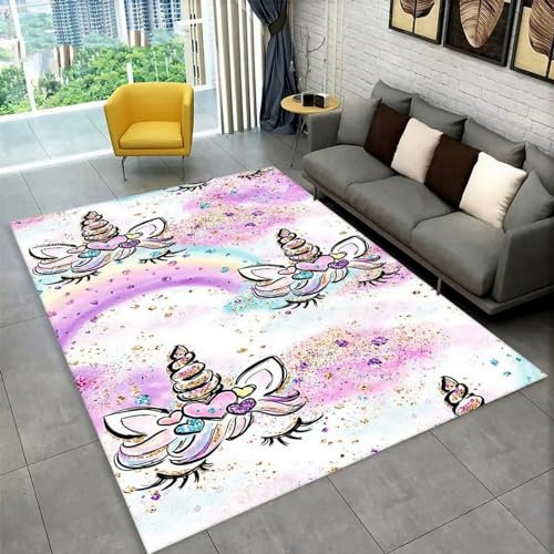 Kinderteppich Cartoon-Einhorn-Tierpferd - Kurzflor Teppich Kinderzimmer Spielteppich Antiallergen Und Extra Weich - Babyzimmer Teppiche Für Junge Und Mädchen Babyteppich 100 X 200 cm -6U2D4Y1J7P8F8