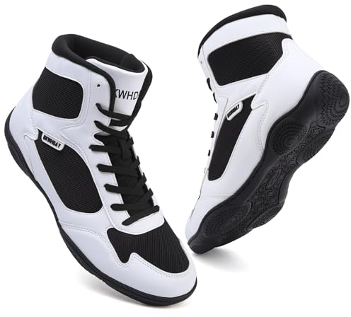 Wrestling Shoes Men Boxing Shoe for Mens Pro Wrestling Boots Black/White