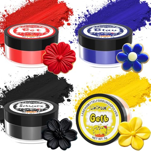 Lebensmittelfarbe Pulver Set - 4x5g Hohe Konzentration Lebensmittelfarben für Fondant, Buttercreme, Lebendiges Lebensmittelfarbe Zum Backen Tortendeko, Ostereierfarbe, Macaron, Allerheiligen