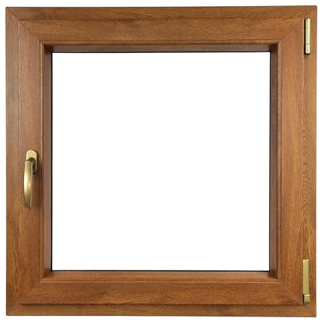 ALUCON Kellerfenster 600x600 mm – Fenster 60x60 cm – Kunststofffenster Innen Goldene Eiche/Außen Goldene Eiche – Flügelfenster DIN Rechts