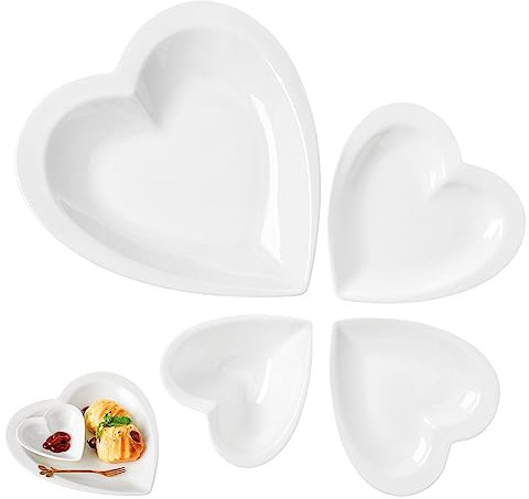 OFFSCH 4 Stück Herzförmige Keramikschalen Pastaschalen für Snacks und Desserts Leicht zu Reinigen Unzerbrechlich für Romantische Anlässe