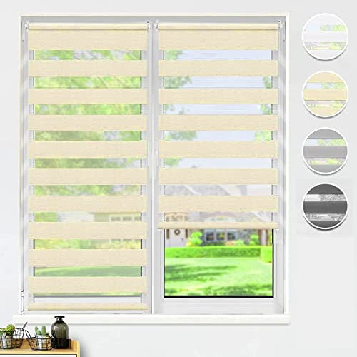 Day and Night Rollos 50x280cm Verdunklung Wasserdicht Stoff Doppelrollo für Fenster und Tür Beige mit Klemmträger, Lichtfilterung und Sichtschutz