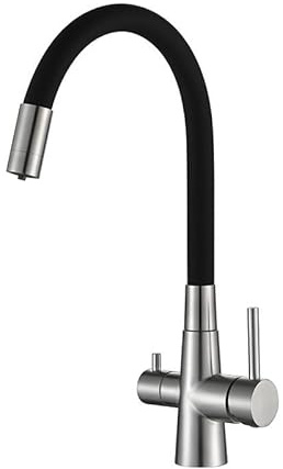 ANWEALTH Grifo de Filtro de Agua de 3 Vías Grifo de Cocina para Beber Mezclador de Fregadero Acero Inoxidable Mezclador de Fregadero Caño Giratorio de 1 Orificio 2 Salidas de Agua Cepillado