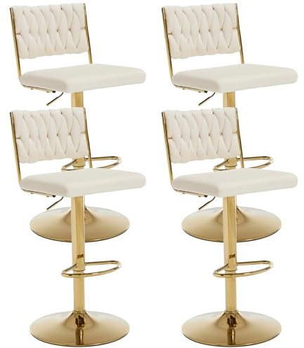 chairus Barhocker 4er Set Samt Barstuhl Drehbar für Küche Höhenverstellbare Thekenhocker mit Metallbeine Hockerhocker Esszimmer (Beige-4)