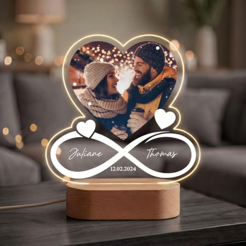 GRAVURZEILE Beleuchtetes Acrylglas - Unendlichkeit - Personalisiert mit Foto, Namen & Datum - Pärchengeschenk zum Jubiläum - Geschenk zur Hochzeit oder Valentinstag für Sie & Ihn