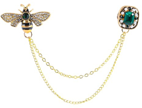 Mikovivi Broche Abeille Vintage, Alliage Zinc Broche Abeille en Cristal avec Longue Chaîne à Franges Épingles Polyvalentes pour Femmes et Hommes Accessoire de Chemise Chapeau Cravat Cadeau de Bijoux