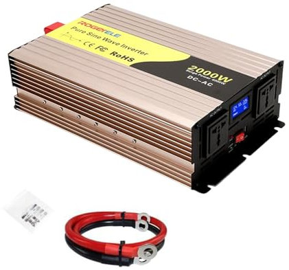ZephyrGlow Inversor de Red con Pantalla LCD, Transformador para Instalaciones Solares, para Moto y Camioneta, Protección contra Sobrecarga Eléctrica,2000W-24V