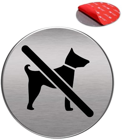 Señal Adhesiva | Acabado AAA+ | Aluminio lacado | Acabado Cepillado | Super Adhesivo | Diámetro Ø 100 mm - Grosor 0.8mm (Señal Prohibido Perros)