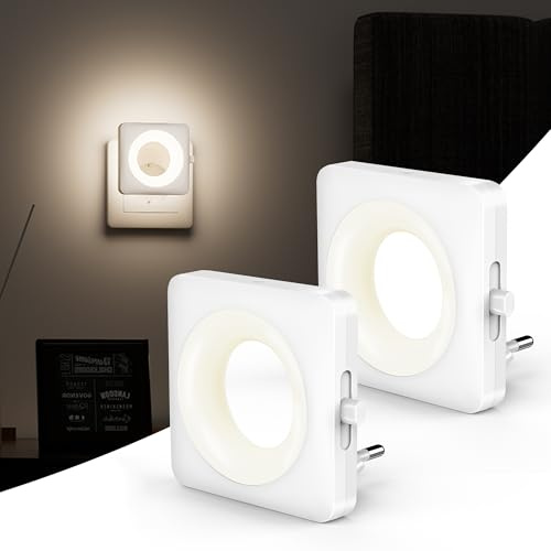 Luz Nocturna Infantil 4000K Neutro, 2pcs LED Atenuación Continua Luz Nocturna Enchufe ON/OFF Automático con Sensor Crepuscular Incorporado Bajo Consumo para Dormitorio, Pasillo, Escaleras y Baño