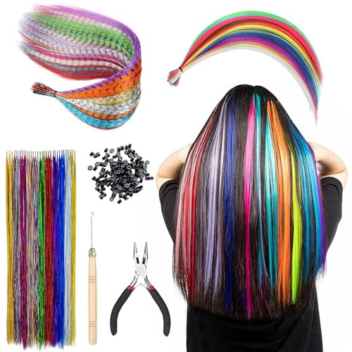 LNSYSNS 66 Piezas Plumas Pelo, Mechones Pelo Juego Completo de Herramientas, Extensiones de Pluma con Clip de Cola de Caballo de 100 Cuentas