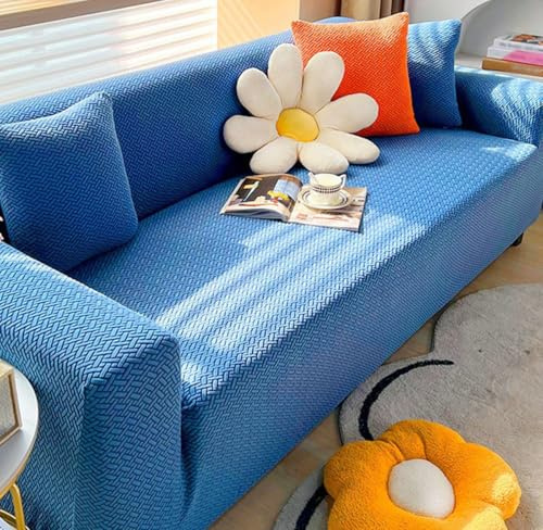 Hixingo Housse de Canapé Extensible, Couleur Pure, Couverture de Canapé avec Accoudoirs 1 2 3 4 Places, Super Élastique Sofa Cover Universelle, Antidérapante, Lavable (Bleu 1‌,3 Places)