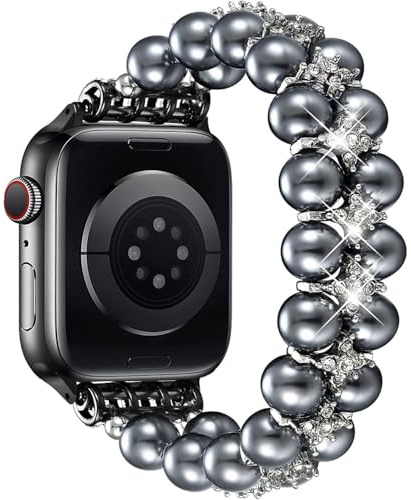 DEALELE Armbandspärla, kompatibelt med Apple Watch 49 mm/46 mm/42 mm/45 mm/41 mm/40 mm/38 mm, gilizter strasssmycken, pärlor, elastiska armband för iWatch 10 9 8 7 6 5 4 3 2 SE Ultra män, 42mm/44mm