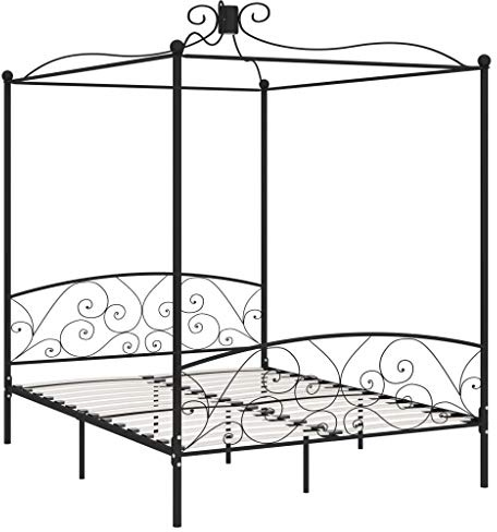 Festnight Letto a Baldacchino, Letto in Ferro, Letto Ferro Battuto, Letto in Ferro Battuto, Struttura Letto, Nero in Metallo 160x200 cm