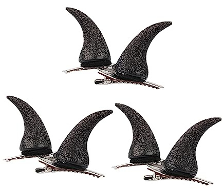 OUNONA 3 Paare Halloween Haarspangen Teufelshörner Schwarz Gold Glitzer Horn Haarclip Kostüm Zubehör für Damen Leichte Langlebige Haarklammern für Party Cosplay