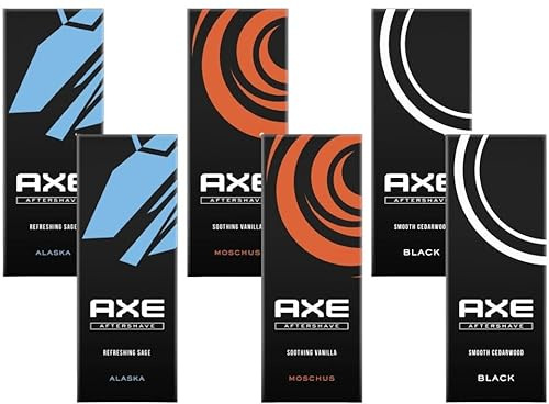 AXE Aftershave in beliebten Duftrichtungen für Männer 6er Set | Für gepflegte Haut - Alaska, Moschus & Black - jeweils 2x 100ml