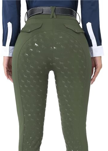 EFRJUWI Vollbesatz Reithose Aus Silikon Reitstrumpfhose Leggings Hosen Damen Reitbekleidung(Dark Green,M)