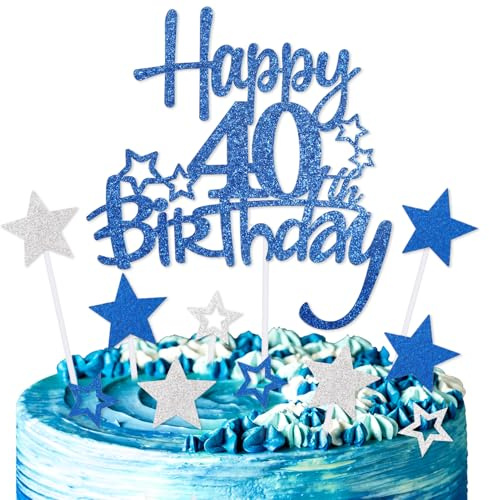 mciskin Royal Blue Happy 40th Birthday Cake Toppers for Cake,Men Women 40th Birthday Decorations,Personalised 40 Cake Toppers,Royal Blue Cake Decorations for Men Women Birthday Party Supplies