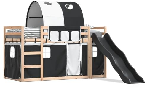 Gecheer Solid Pine Wood Bunk Bed with Slide & Guardrails, 90x190cm Mattress Fit, Anthracite Slide, Indoor Use bed Model3284152