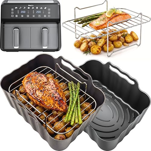 iStock Ltd Keplin 9L Accessories | 2 Silicone Liners & 2 x 304 Stainless Steel Racks + 4 Skewers | Dishwasher Safe | 8PCS Keplin 9L Accessories Air Fryer Liners & Racks