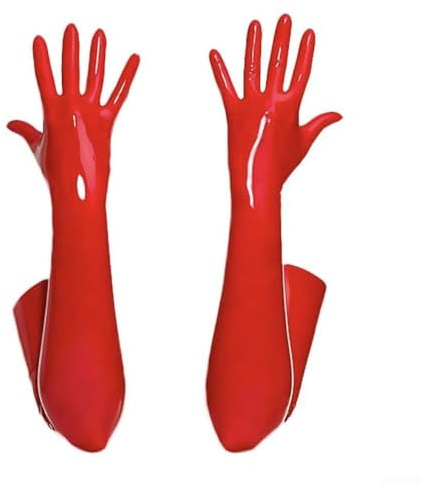 Shiny PVC Gloves for Women, Black Red Long Dress Gloves with Stretch PVC Material, Elbow Length Clubwear Accessories for Evening Wear, Theatrical Costume & Performance Dance(XL Red)