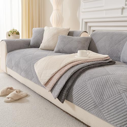 Furnestorica Sofabezug Vollschutz rutschfest & Waschbar Couch üBerzug 1/2/3/4 Sitze, Universal Non-Slip Sofa Cover Waschbar L-FöRmige U-Ecke Sofa GroßEs Sofa Bezug (Hellgrau, 90 * 180cm)