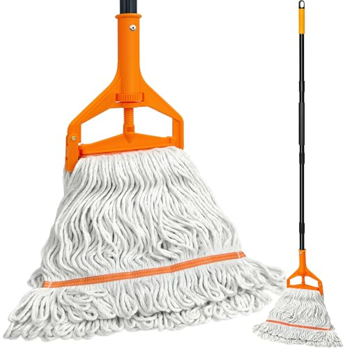TidyBliss Bodenwischer Wischmopp, Wischer Boden mit 140 cm Langem Stiel, Microfaser Nass-Trocken-Mopp Haushalt & Gewerbe für Reinigung Beton Fliesen Hartholz Boden Büro Garage (Orange)