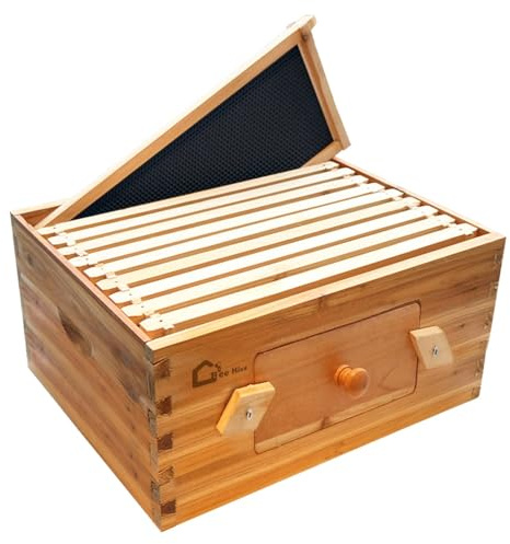 Bienenstock-Starterset mit 10 Rahmen Deep Brood Box, Aus Massivem Zedernholz Mit Gewachstem Fundament, Kompatibel mit Langstroth-Standard – Nachhaltiger Imkereibedarf für Sofortige Akzeptanz-B