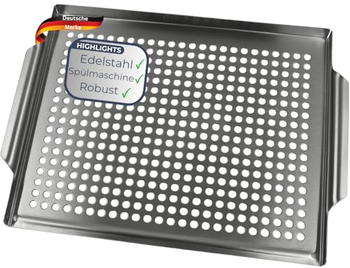 Grillschale Edelstahl für Gasgrill & Holzkohlegrill - 30x40cm | Grillplatte mit Löcher für Grillgemüse Grillzubehör Spülmaschinengeeignet