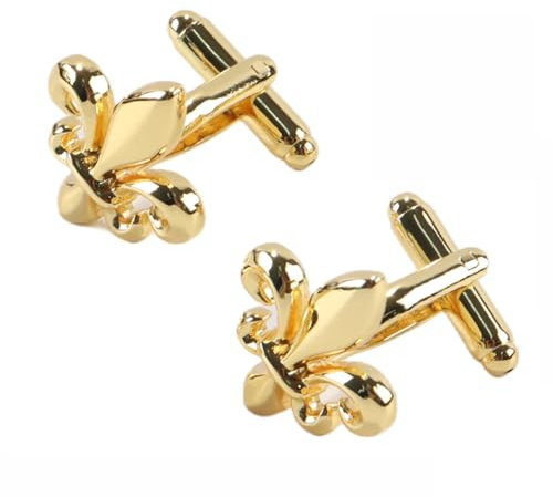 Ubric Lot de 2 boutons de manchette en forme de fleur de lys dorés - Classique et élégant - Cadeau de mariage pour homme - Lys de luxe français