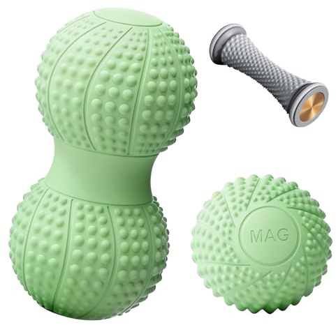 3 Stück Faszienball Set Kleiner Faszienrolle Igelball Duoball Massageball Fazienrolle und Faszienroller-Ball für Wirbelsäule Rücken Nacken Fuß Mittelhart für Faszientraining DurchfüHren (C)