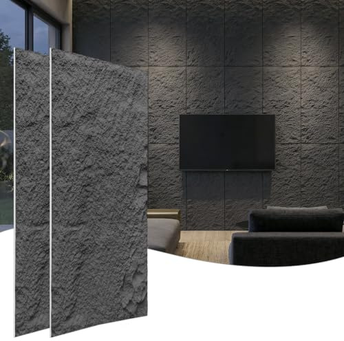 YRHome Paneles de pared 3D de poliuretano, aspecto de piedra, 120 x 60 cm, antracita, 2 unidades (1,44 m²), 3 cm de grosor, resistentes al moho y fáciles de limpiar, para cocina y salón