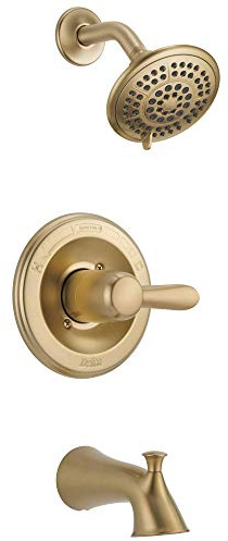 Delta Lahara 14 Series Single-Function Tub and Shower Trim Kit with 5-Spray Touch Clean Shower Head, Champagne Bronze T14438-CZ (Valve Not Included)