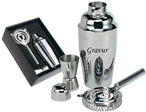 Edelstahl Cocktail Shaker Bar Set Zubehör Cocktailset Mixer 3-TLG. inkl. Gravur personalisiert Geschenk Geburtstag Weihnachten