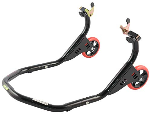 Cavalletto Moto Solleva Posteriore a forchette Regolabile Ruote in Gomma Nero