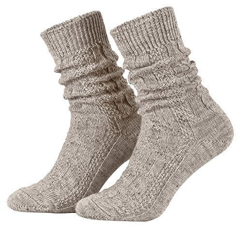 Piarini 1 Paar kurze Wolle Trachtensocken - kratz & rutsch frei - Trachtenstrümpfe Schoppersocke mit Zopfmuster Herren