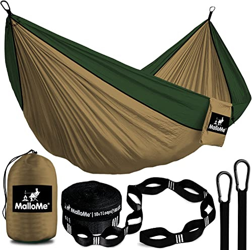 MalloMe Amaca da Campeggio da Viaggio Ultraleggera Impermeabile Con 2 Moschettoni Premium - Amaca da Giardino - Amache Camping 1 & 2 Posti Doppia, Hammock/Hamaca, Montagna e Camper Acccessori Utili