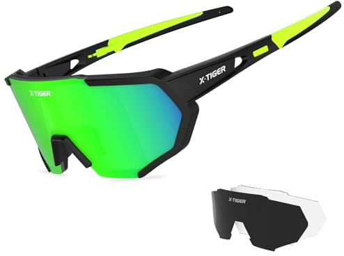 X-TIGER Radbrille Polarized Sonnenbrille Tr90 Superlight Frame mit 3 oder 5 Wechselgläsern UV400-Schutz für Herren und Damen,zum Radfahren Skifahren Autofahren Fischen Laufen Wandern Sport