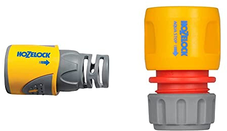 Hozelock Hose End Connector PLUS (12.5mm & 15mm) & Hozelock 2185P9000 AquaStop Connector (12.5mm & 15mm), Grey, Orange, Red