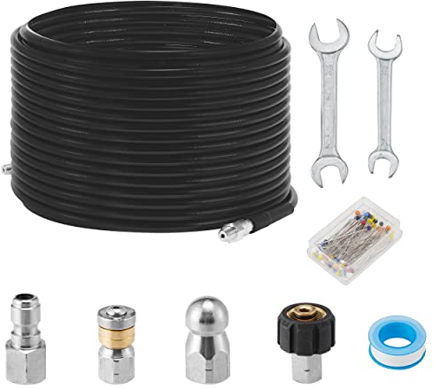 M MINGLE Kanalreinigungsset für Hochdruckreiniger, 30m Reinigungsschlauch, 1/4 Zoll NPT, mit Knopfnase & rotierender Reinigungsdüse (Düsengröße 4,0/4,5), bis 250 bar (3600 PSI)
