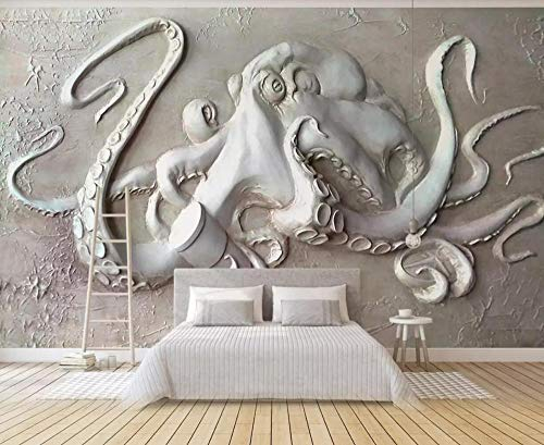 Tapete 3D Wandbild Geprägte Krake Tier Sandig Fototapete 3D Effekt Vliestapete Wohnzimmer Wanddeko