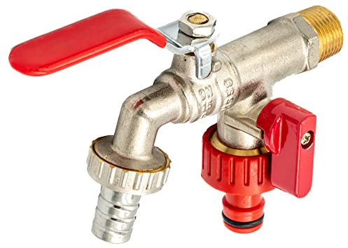 Wasserhahn Garten 1/2-3/4 Zoll - Doppelwasserhahn aus Messing - Kugelhahn Frostsicher - Außenwasserhahn für die Wasserverteilung im Innen- und Außenbereich