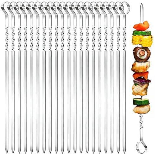 15.2 Kabob Skewers for Grilling, 40 Pack Metal BBQ Skewers - Reusable for Meat, Vegetable, Seafood & More