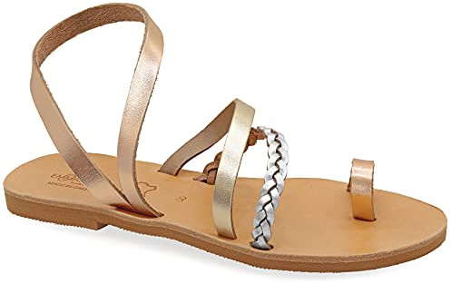 38 Mehrfarbig 1 Emmanuela Sandalen im antiken griechischen Stil, handgefertigte flache Sandalen aus Leder mit Zehenring, hochwertige Sandalen, Sommerschuhe mit Fußfesseln für Damen