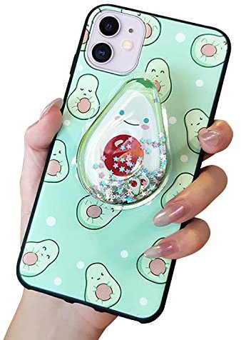 Handyhülle Kompatibel mit Apple iPhone X/XS Hülle Cute Weiche Silikon Gel Kratzfest Schutzhülle mit Glitzer Flüssig Flexible TPU Interessante Ständer Cover Case für Mädchen(Avocado)