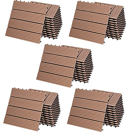CASARIA® Set Baldosas Jardín Exterior WPC 30x30cm Losetas Madera Antideslizantes con Drenaje Suelo Terraza Balcón Sistema Click Aspecto Madera 4 Tablones Resistente a la Intemperie Terracota 5m²