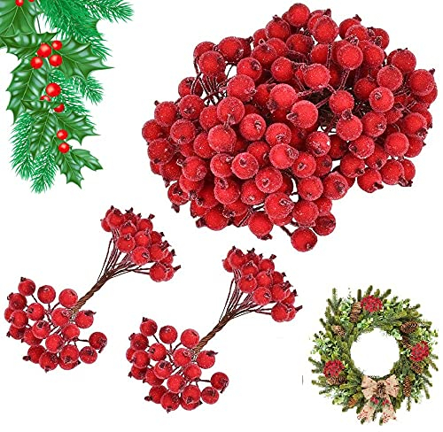STCRERAG 400 piezas artificiales de acebo esmerilado para decoración de flores artificiales mini Navidad esmerilada fruta, bayas falsas de acebo bayas de plástico para árbol de Navidad