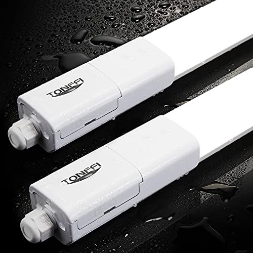 Tonffi Neon LED 115cm, 2 Pièce Reglette LED 36W 4100LM Linkable Tube Led Lampe d'atelier IP65 Imperméable, Luminaire Plafonnier pour Atelier, Sous Sol, Bureau, Hobby, Grange, Blanc Neutre 4000K