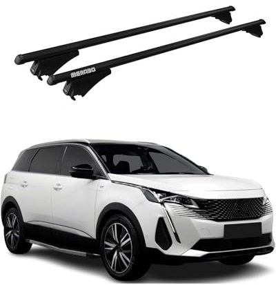 Menabo Dachträger Grundtäger kompatibel mit Peugeot 5008 mk2 2020-2024 FL Aluminium 75kg Schwarz 2tlg Geschlossene Reling für Fahrradträger, Dachboxen, Skiträger Abschließbar